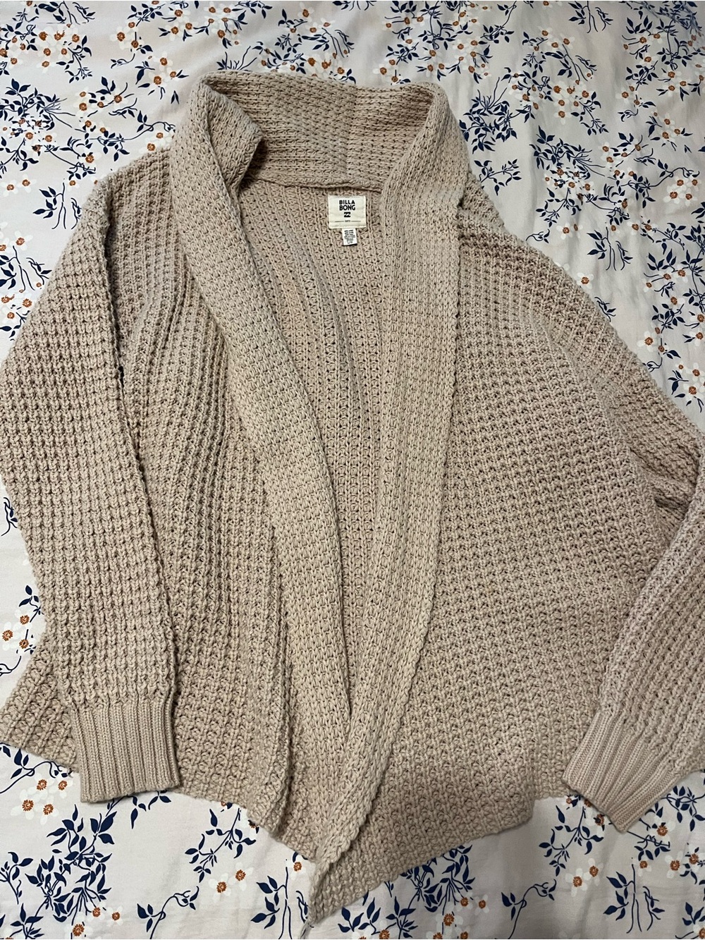Billabong Beige Waffle Knit Shawl Collar Cardigan